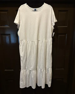 Old Navy Full Length Short Sleeve White Dress 2X NWT 96% Cotton 4% Spandex 8018 - Picture 1 of 7