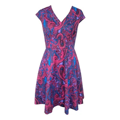 Tracy Reese Paisley Fit & Flare Dress | V-Neck Jewel Tones | Size 8 - Image 1 of 4