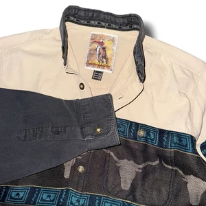 Camicia western vintage piccola anni 90 STRIKE ONE linea rodeo tessuto azteco longhorn toro - Foto 1 di 5