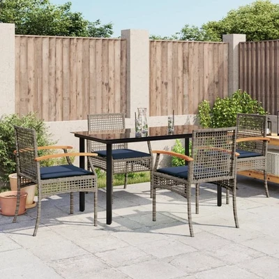 5 Piece Patio Dining Set with Cushions Gray Poly Rattan - Image 1 of 4