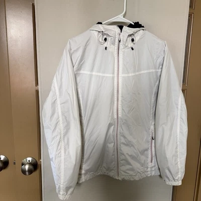 LL Bean Womens Large White Hooded Windbreaker Light Weight Jacket Rain Coat - Image 1 of 4
