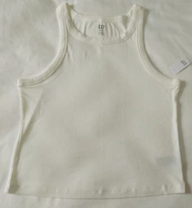 Gap Women's XL Tall Cream Rib Tank Cropped Halter Race Top Sleeveless ~ New - Picture 1 of 6