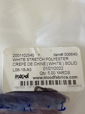 5yd Fabric White Crepe De Chine Stretch Polyester From Mood Sewing Dress Making - Image 1 of 3