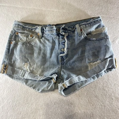 Levi’s 501 High Rise Cutoff Shorts W28 Button Fly Distressed Light Wash - Image 1 of 4