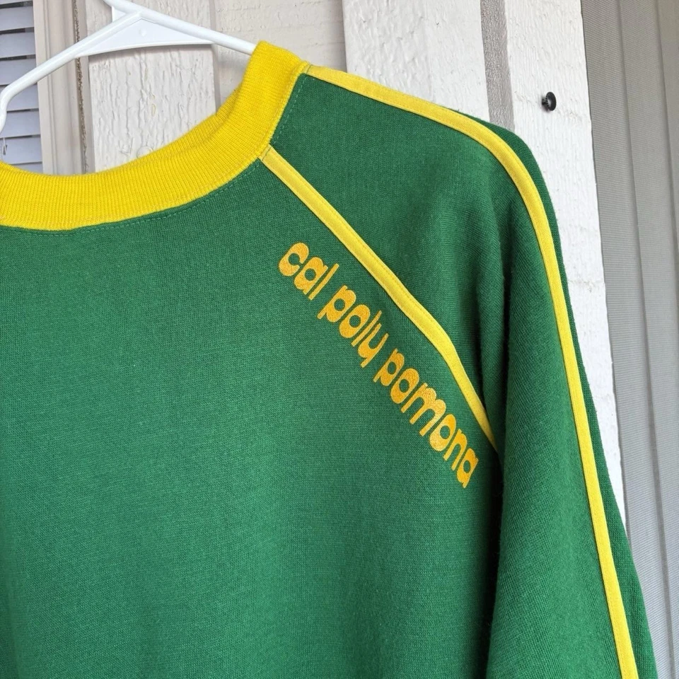 Camisa Manga Larga Cal Poly Pomona True Vintage Años 70 Verde Amarillo Rayas Talla XL Foto 1 de 4