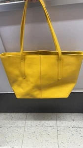 Massi Womens Genuine Leather Large Tote Handbag Yellow - Afbeelding 1 van 11
