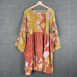 Kantha Bae Boho Hippie Quilted Floral Slouchy Above Knee Long Sleeve Dress OS - Picture 1 of 10