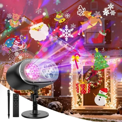 2025 Actualización Navidad Vacaciones Proyector Luces Exterior Impermeable, Luz 2 en 1 Foto 1 de 4