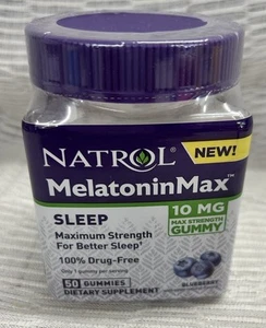 Natrol Melatonin Max Sleep Aid Blueberry Flavor Gummies, 10mg - 50 Count - Picture 1 of 2
