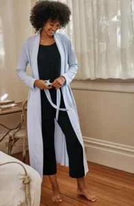 NWT J JILL HYDRANGEA BLUE SHAWL COLLAR COTTON MODAL ROBE WITH POCKETS XS - Picture 1 of 6