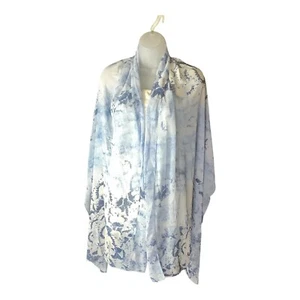 Bufanda de alto hiyab tie dye floral rectangular envolvente con estampado de mandala azul y blanco - Imagen 1 de 9