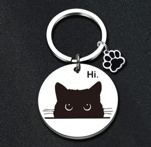 Funny Black Cat Keychain – "Hi" Charm, Halloween Gift for Cat Lovers, Unisex - Picture 1 of 5