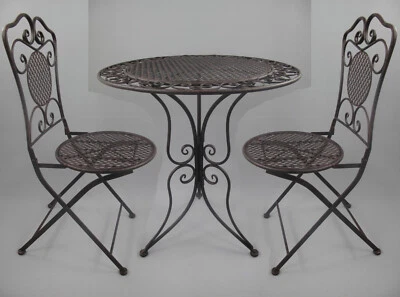 Gartenmöbel Set Sitzgruppe rustikal braun Antikstil Eisen 1Tisch 2 Stühle Balkon - Bild 1 von 4