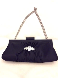 L.K Bennett black Satin & Diamante evening bag. - Picture 1 of 11