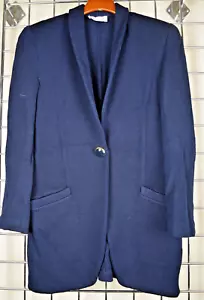 Vintage Knit Blazer St John Size M/L 80s Navy Blue Sheen Metallic Blue Buttons - Picture 1 of 10