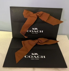 COACH Envelope Gift Bag w/ Bow Black w/ Coach Logo 10.5”x7”x3.5” EMPTY Lot of 2 - Picture 1 of 8