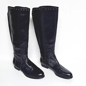 Isaac Mizrahi Live schwarze weite Kalbslederreitstiefel mit Nieten Größe 9 NEU - Bild 1 von 8