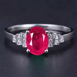 Solid 14KT Gold 2.20Ct Natural Burmese Ruby IGI Certified White Diamond Ring - Picture 1 of 1