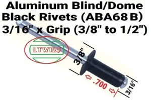 (25 Pieces) Black All Aluminum Rivets (ABA68 B) 3/16" x Grip (3/8" to 1/2") - Picture 1 of 3