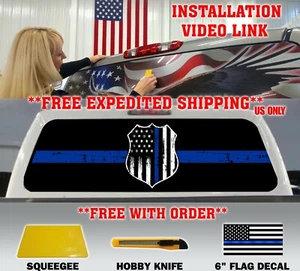 SUPPORT LAW ENFORCEMENT POLICE THIN BLUE LINE PICKUP REAR WINDOW DECAL TINT - Picture 1 of 5