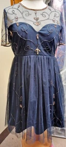 Boohoo Navy blue Skater dress embelished beaded and sequins size 14 - Picture 1 of 9