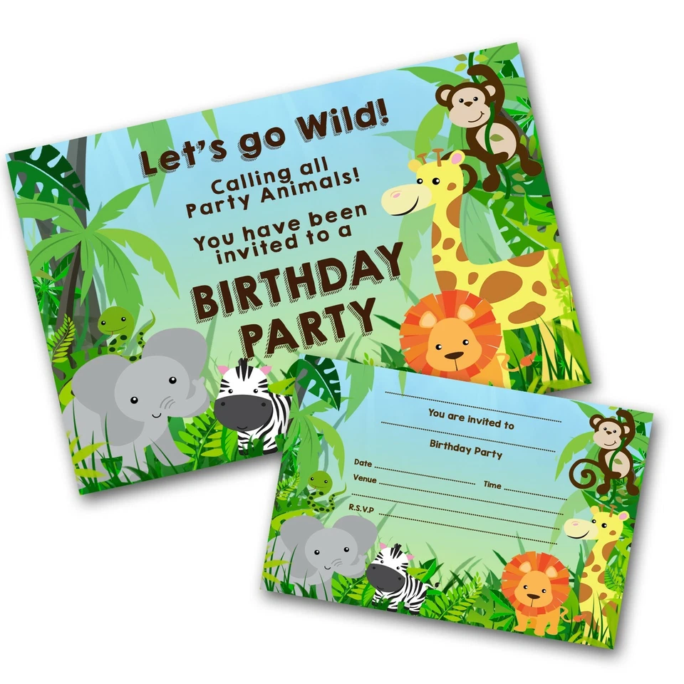 CHESHIRE INVITATIONS Jungle Animal Invitations / Envelope Birthday Party Invites Animals (WRITE ON)
