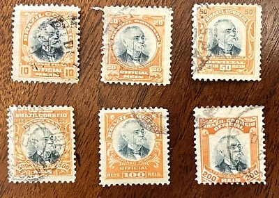 Brasil: 1906.  6 estampillas oficiales antiguas clásicas. SC# O-1-5, O8. usado. #10-11234 Foto 1 de 2
