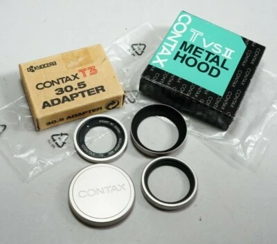 Original CONTAX T3 30.5 Adapter w/ TVS II Hood, Metal Cap & P-filter Set - Image 1 of 2