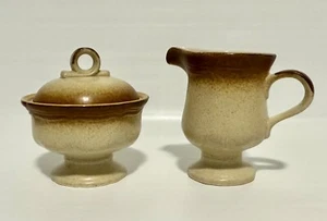 Mikasa 3 Pc Whole Wheat Creamer Sugar Bowl w/lid Set E8000 Vintage Stoneware - Picture 1 of 13
