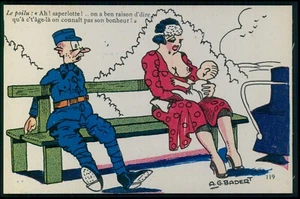 nn art SPAHN humor cómico desnudo tema soldado y mujer original antigua década de 1950 postal - Imagen 1 de 2