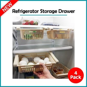 4-Pack Adjustable Refrigerator Fridge Kitchen Organizer Storage Drawer Cream - Picture 1 of 4