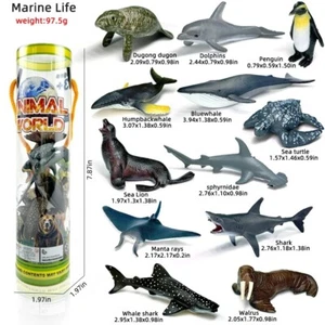 12 piezas Figuras modelo de juguete de plástico para niños animales marinos océano tiburón delfín ballena regalo - Imagen 1 de 7