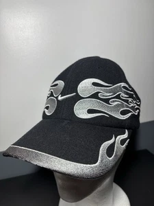 Y2K Vintage *Grail* Nike Swoosh Flames Hat Black and Silver Embroidered 90s EUC - Picture 1 of 10