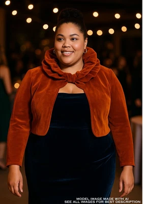 Vintage Velvet Cropped Jacket 3X Ruffle Collar Swing Jacket Party Victorian - Image 1 of 4