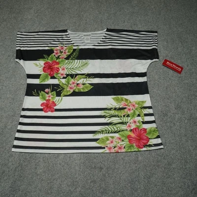 Blusa BonWorth Feminina Média Pequena Preta Branca Floral Poliéster Nova - Imagem 1 de 4