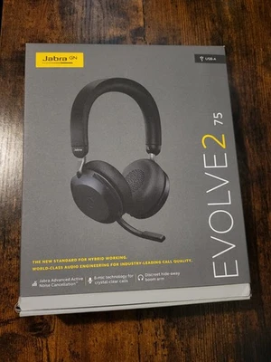 Jabra Evolve2 75 Wireless Headset - Black, USB-A, UC Stereo, Link 380/390a - Image 1 of 4