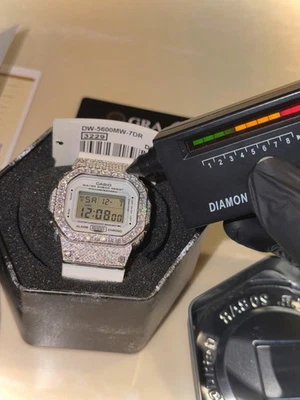 ICED OUT MOISSANITE G SHOCK DW5600 BRAND NEW WHITE RUBBER BAND - Image 1 of 4