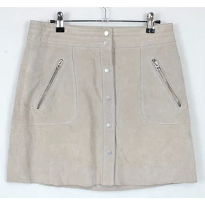 BlankNYC Mini Skirt 100% Leather Suede Button Fly Zip Pockets Women 27 Cream - Picture 1 of 10
