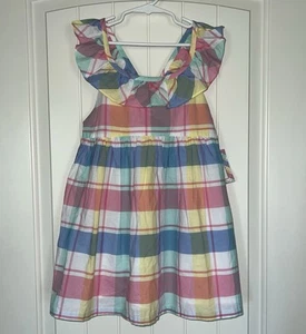 Tommy Bahama Girls Sundress Size 8 Madras Plaid Flutter Sleeve Cotton Lined New - Picture 1 of 16