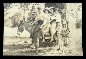 YOSEMITE VALLEY FAMILY PILED ON POOR DONKEY PILLSBURY PARAGON POSTALS RPPC - Picture 1 of 4