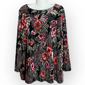 Susan Graver Top Women 1X Tunic Velvet Burnout Lined Long Sleeve Boho Fairy Goth - Picture 1 of 17
