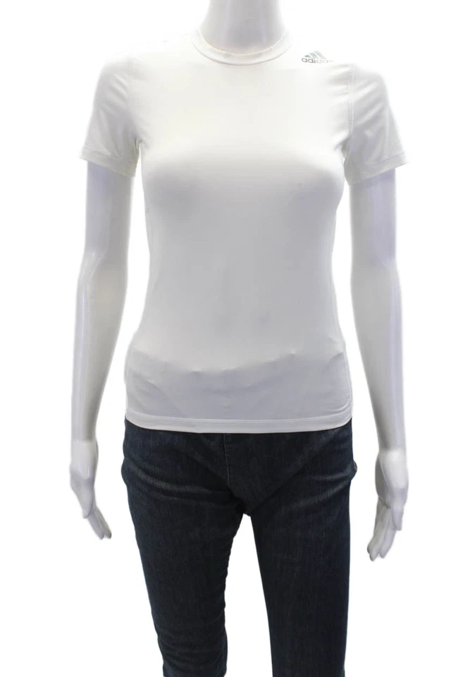 Adidas Boys Perforated Round Neck Short Sleeve Athletic Shirt White Size M - Image 1 of 4