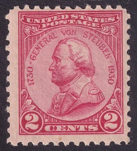 US 689 2c carmine GEN STEUBEN 1930 MINT FINE WITH DISTURBED GUM SMALL BEND&SPOT - Picture 1 of 2