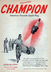 Bujías Champion 1948 cuerno de Ted AAA carreras anuncio impreso original - Imagen 1 de 1