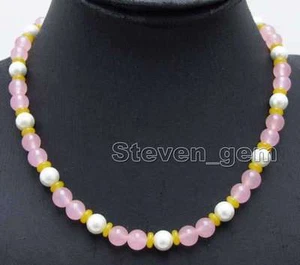 OFERTA Pequeño 8mm Rosa Redondo Jade y Mar Blanco Caparazón Perla 17" Collar -nec6036 - Imagen 1 de 4