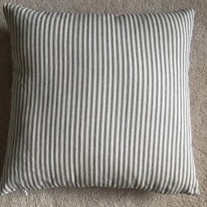 FRENCH TICKING CHARCOAL / CREAM CUSHION COVER 16" X 16". ZIP CLOSER - Picture 1 of 1