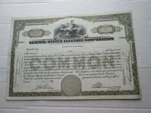 (1) DEC 17 1935 CENTRAL STATES ELECTRIC CORP. STOCK CERTIFICATE.1 SHARES #K10440 - Picture 1 of 2