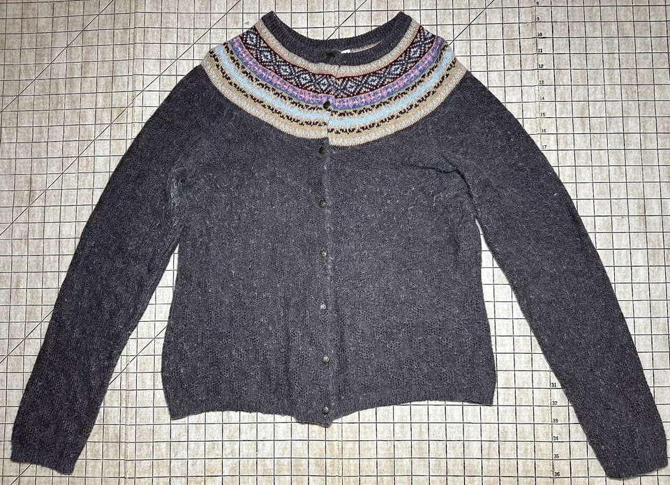 Tweeds Cardigan Angora Rabbit Fur Sweater Large Aztec Fair Isle  - Image 1 of 4