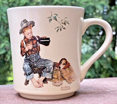 Taza de café Norman Rockwell porcelana crema 10 oz Un niño y su perro Foto 1 de 4
