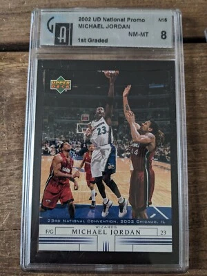 2002 UD National Promo #N-15 Michael Jordan Chicago Bulls graded GAI 8 - Image 1 of 2